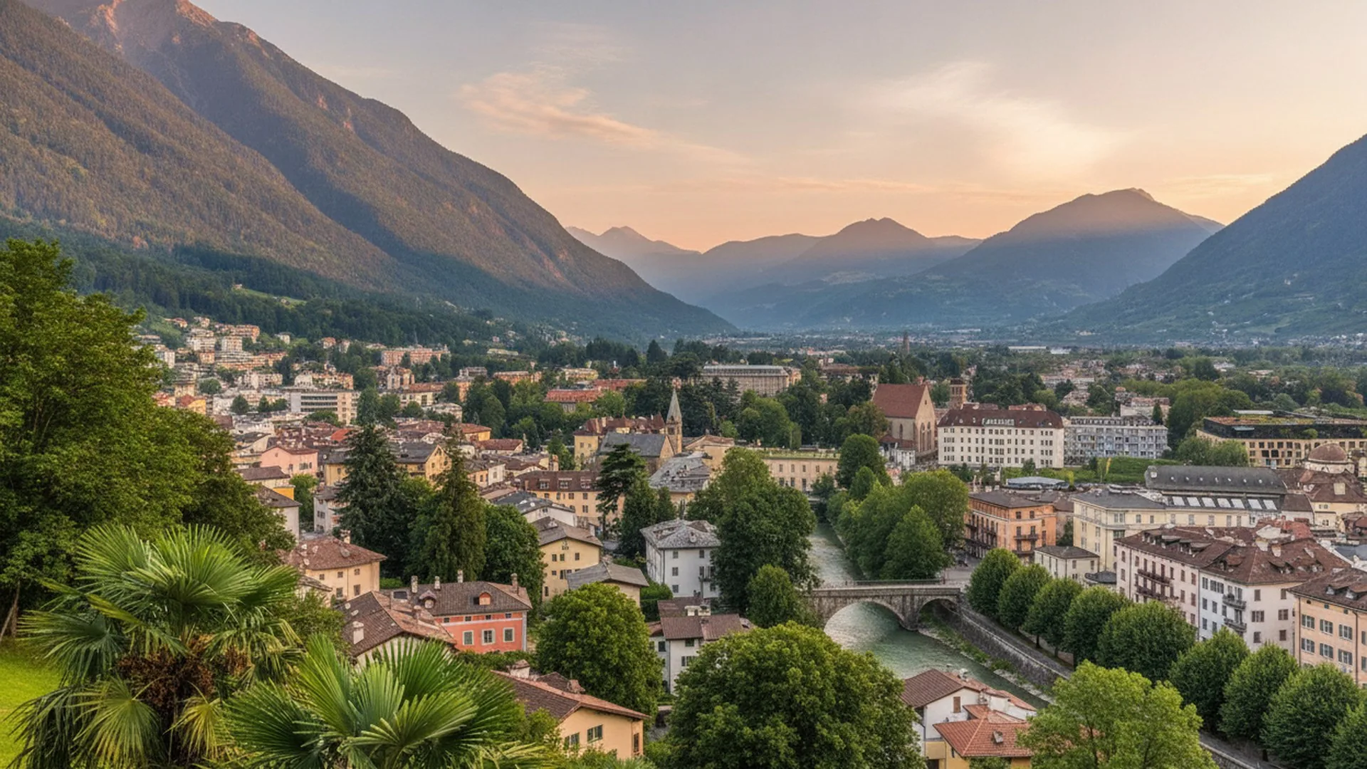 Il fiume Passirio a Merano al tramonto